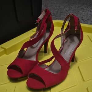 Dream Pairs Red Suede Strappy High Heel Sandals